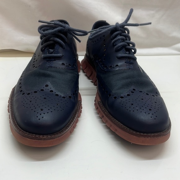 Cole Haan Navy ZEROGRAND Wingtip Oxford Leather & Canvas Eyelet Shoes Size 7 - Picture 3 of 10